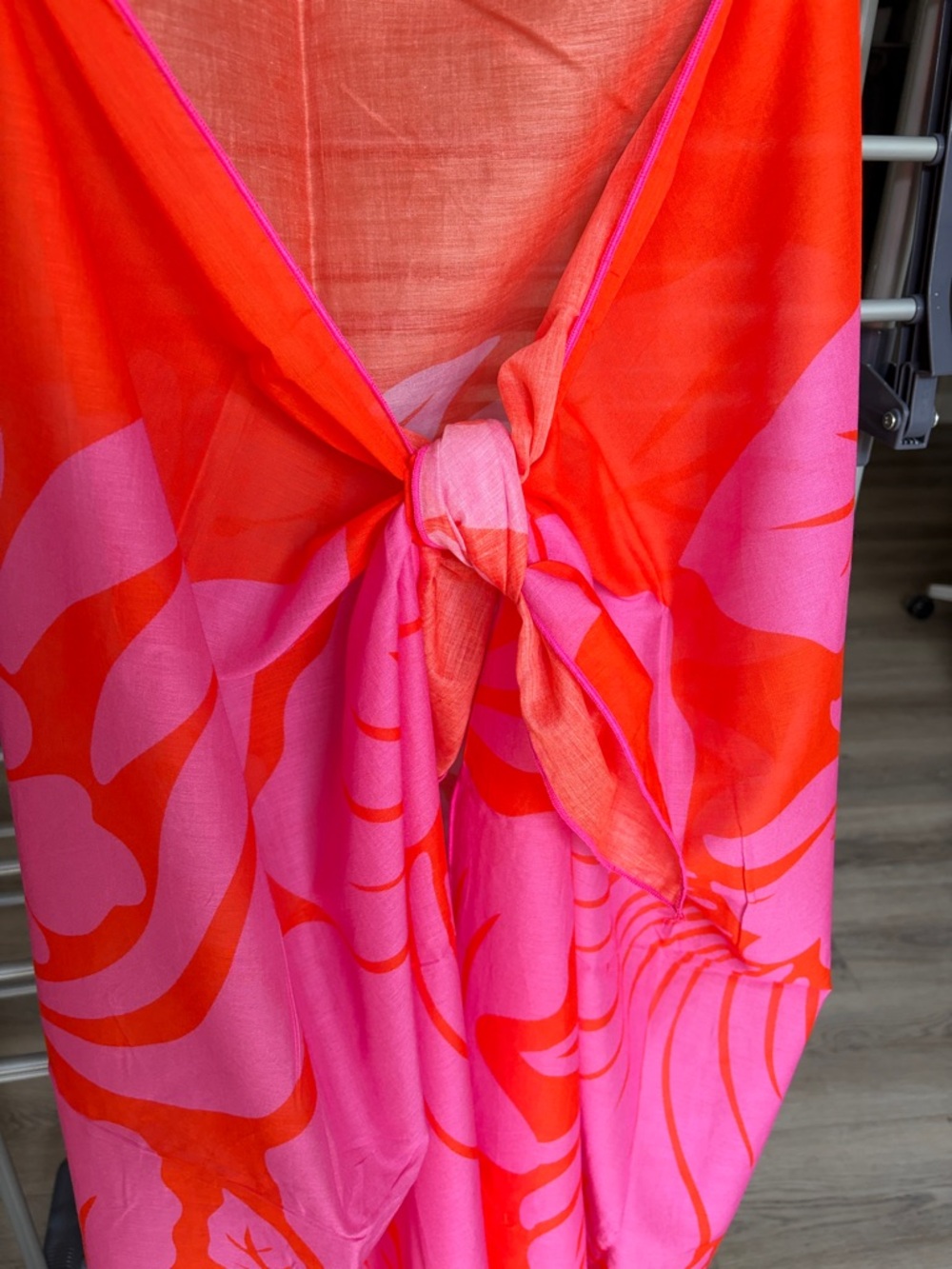 ALOHA Collection Heipua Orange and Pink Floral Pareo Wrap - Picture 3 of 8